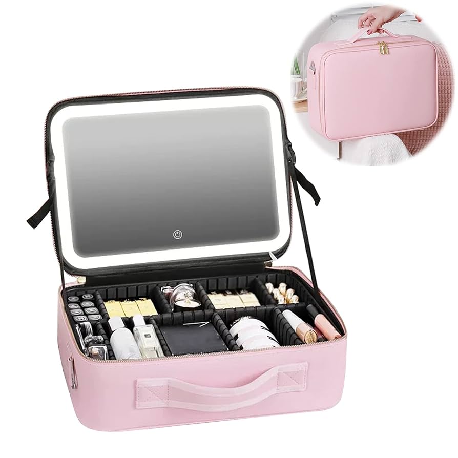 Organizador de maquillaje portátil con espejo LED