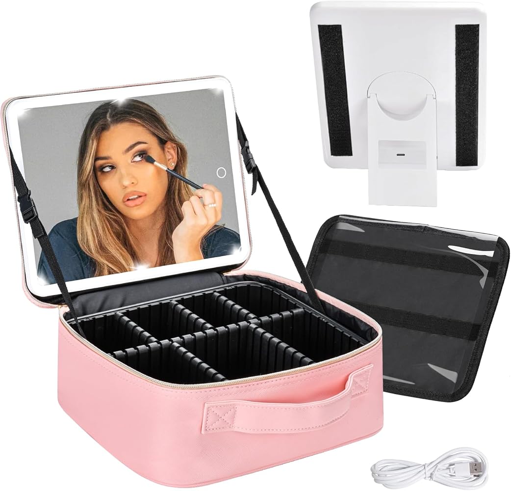 Organizador de maquillaje portátil con espejo LED